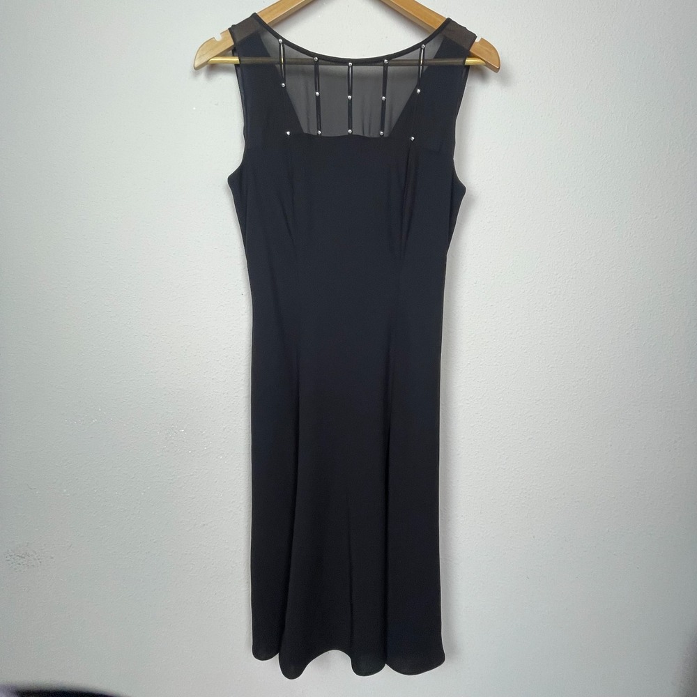 Evan Picone Black Mesh Crystal Midi‎ Dress Size 8 Vintage Formal Eventwear